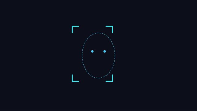 Facial recognition technology interface with digital biometric scanning overlay for security and identity authentication systems animation 4k