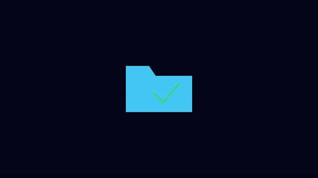 Minimalist blue folder animation with green checkmark for success and data completion 4k motion success
