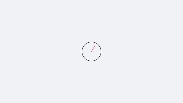 Minimalist clock loading animation with rotating hand on 4k white background, time watch