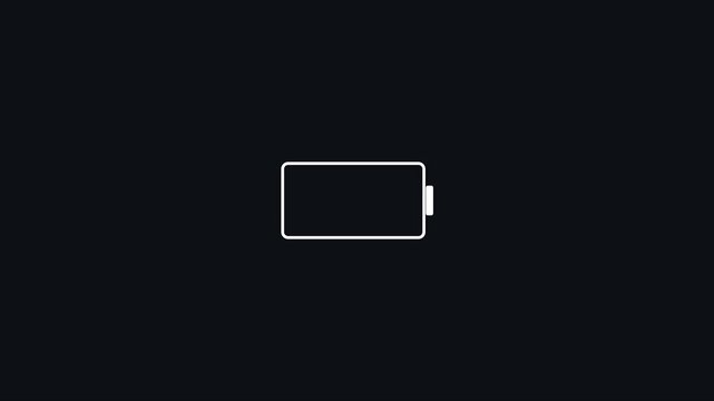 Minimalist empty battery animation on 4k black background, for technology interface, and low power alert
