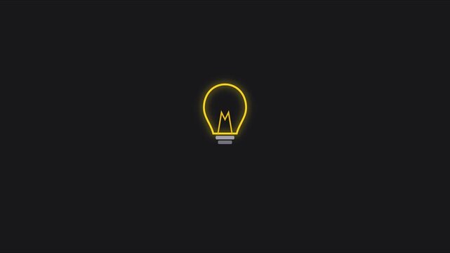 Minimalist glowing light bulb animation on dark 4k background, for business innovation, and creative idea concepts