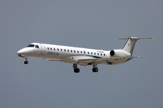 Luqa, Malta - July 28, 2026: Amelia Embraer ERJ-145LI (EMB-145LI) (REG: F-HOXY) landed as flight AEH900F from Saint-Brieuc.