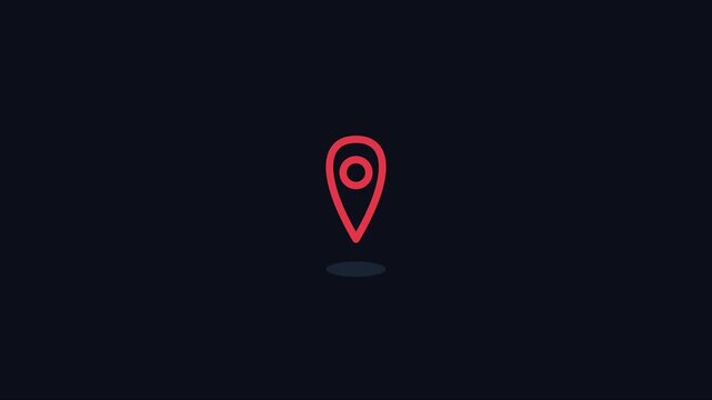 Minimalist red map pin location marker animation on dark 4k background, navigation