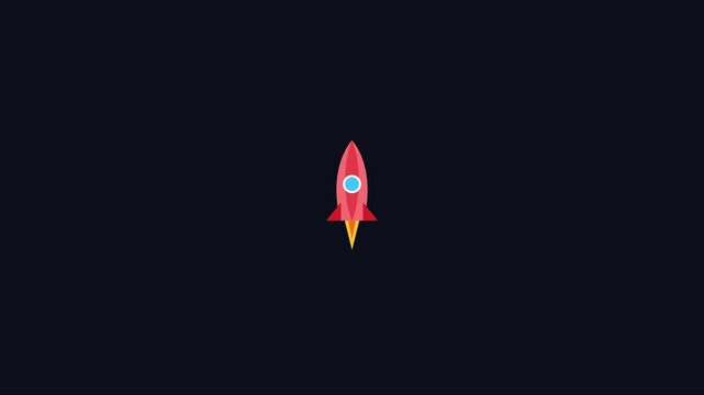 Minimalist red rocket launch animation on dark 4k background, for business growth, and startup success concepts
