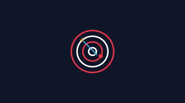 Minimalist target animation with arrow hitting bullseye for business strategy and success concepts 4k