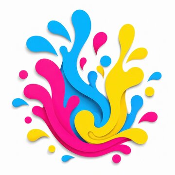 Abstract background featuring vibrant colorful paint splashes in cyan magenta and yellow isolated on a white background