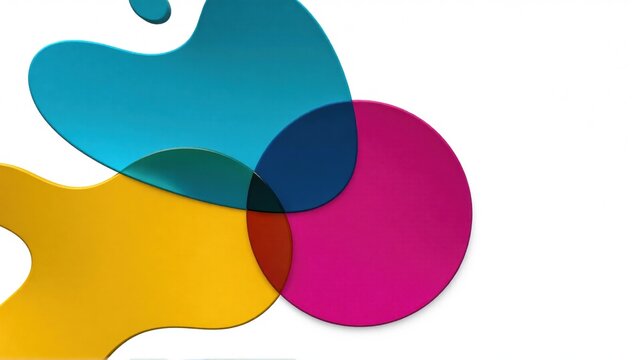 Abstract background featuring overlapping colorful organic shapes and a vibrant circle on a clean white backdrop