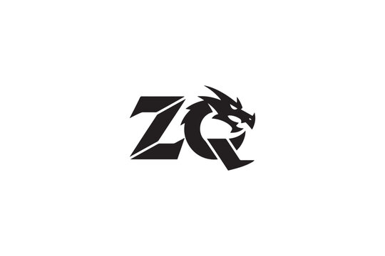 Modern zq logo design incorporating a fierce dragon head symbol