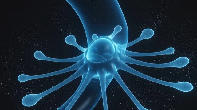 Inflating cuff unfurling cap into radial arms around tubular conduit in microscale, emitting grains