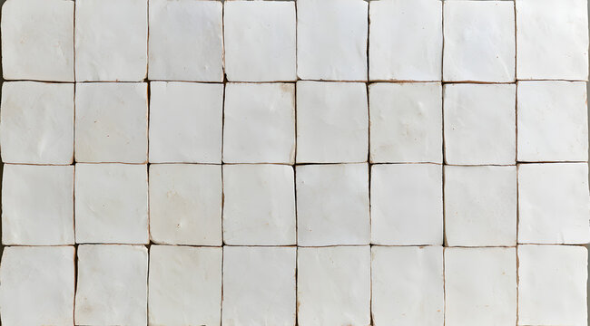 Handcrafted Zellige tiles in cream off white for use as a wall background or in a minimalist kitchen design