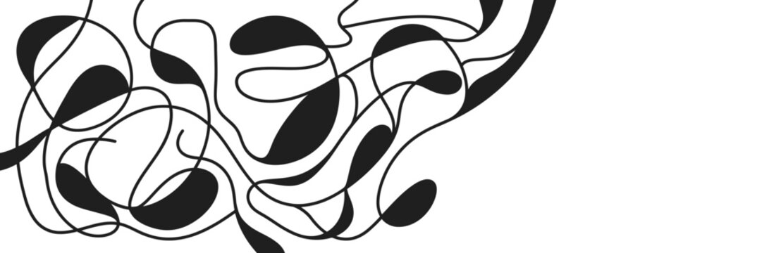 Abstract Organic Minimalist Black and White Flowing Line Pattern with Curved Geometric Shapes Vector