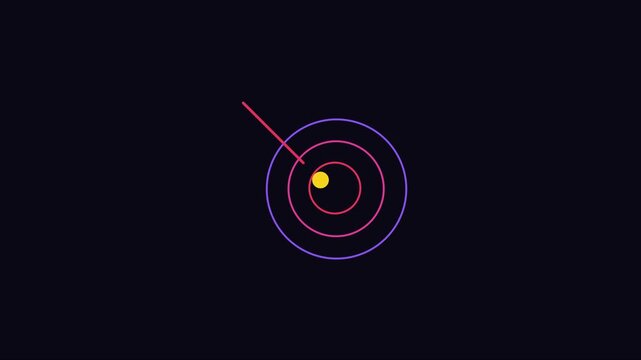 Minimalist abstract animation of rotating concentric circles and orbiting yellow dot 4k motion concentric