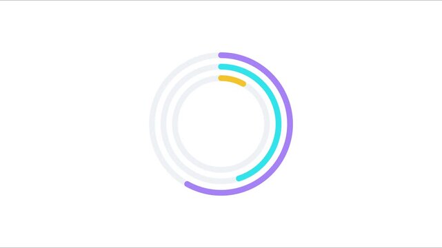 Minimalist circular loading animation with colorful progress rings for digital interface 4k circle