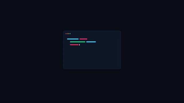 Minimalist code editor interface animation with abstract programming syntax and software development concept 4k