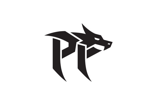 Mysterious dragon head logo integrated with bold pp letterform for branding