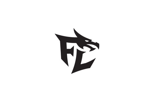 Mysterious dragon head logo design with bold 'fl' letters stylized