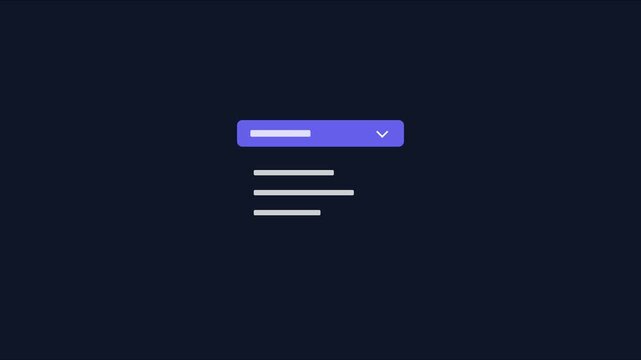 Minimalist ui dropdown menu animation with expanding text box for digital interface and software application development 4k