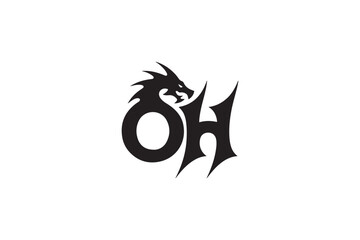 Obraz premium Mythical dragon embracing 'oh' logo design evoking fantasy and power