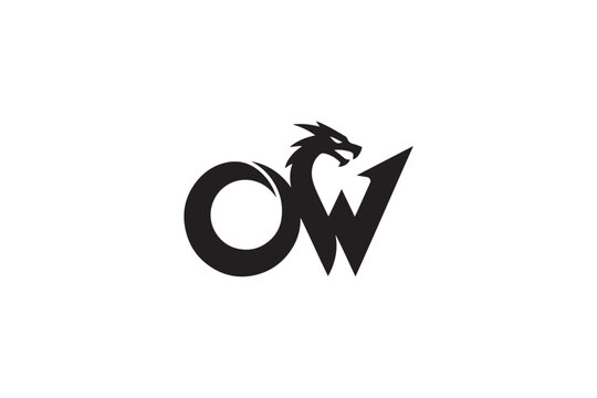 Mystical ow logo design featuring a fierce dragon and stylized letters