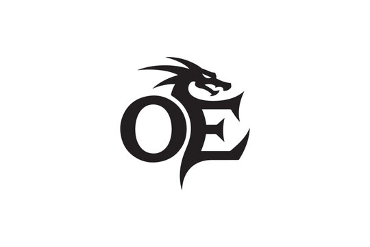 Mystical oe logo featuring a fierce dragon head symbolizing power and legend