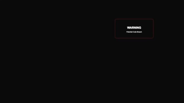 Warning potential code breach system alert interface on dark animation 4k background