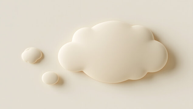 A creamy beige, 3D-shaped thought bubble with miniature speech bubbles