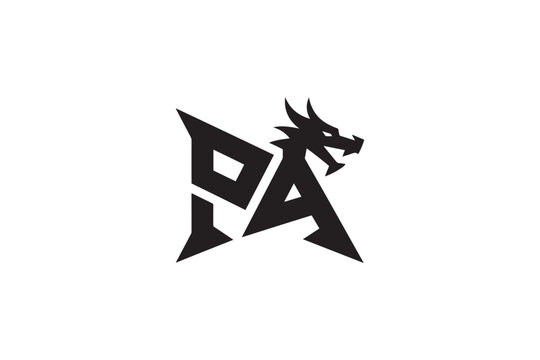 Pa dragon logo modern fierce graphic design symbol initials mythical creature