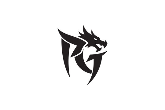 Pg logo design featuring a fierce dragon head and stylized letters pg