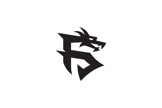 Powerful dragon head logo symbol design abstract letter f and s fusion art
