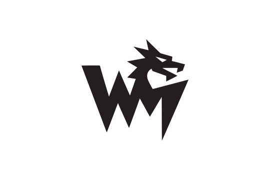 Powerful dragon logo design merged with bold 'wm' initials iconic symbol