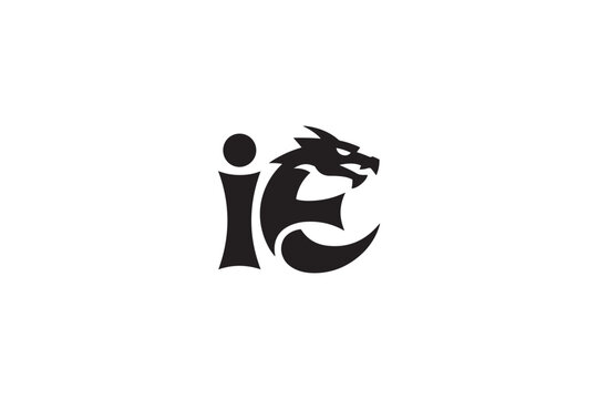 Powerful ie logo design features a fierce dragon head and stylized font