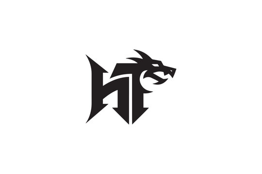 Powerful ht logo design featuring a fierce dragon head graphic symbol