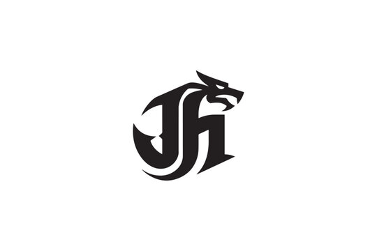 Powerful jh logo design features a fierce dragon integrated with bold typography