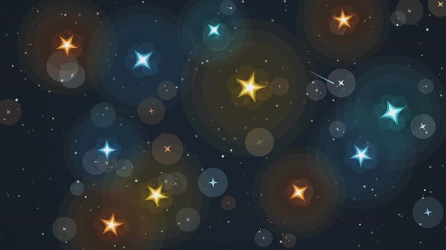 Abstract celestial cosmos seamless loop. Painterly space background with glowing stars.