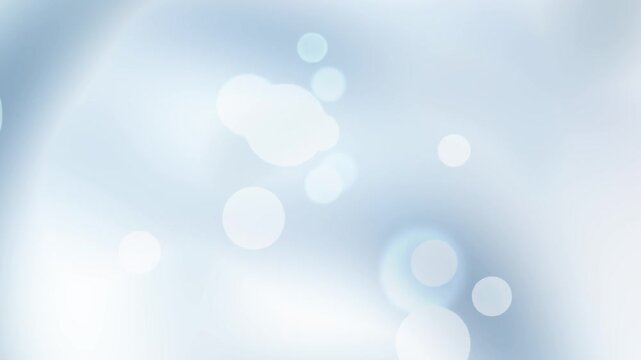 Bright white, pale blue, and misty grey fluid gradient motion loop with scattered glowing bokeh light dots for clean corporate video background
