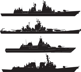 Naklejka premium Military warships sailing in formation. Naval fleet vessels on strategic maritime deployment.