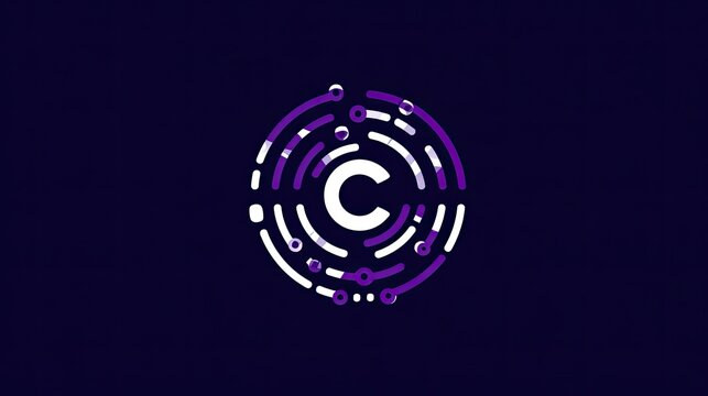 Digital circuit circle logo with letter C on dark