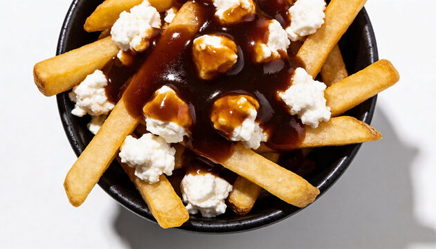 Poutine, french fries, cheese curds, brown gravy, canadian food, fast food, comfort dish, delicious meal, bowl.