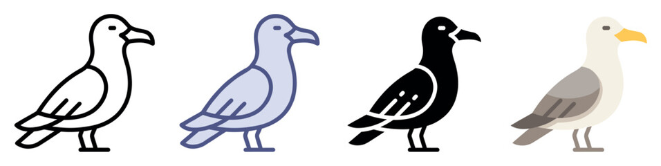 Fototapeta premium Bird icons set. Avian wildlife and nature concept. Includes bird, pigeon, dove, seagull, fowl, creature. Flat, line, and solid style