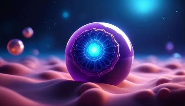 Textured alien cell on surreal planetary surface
