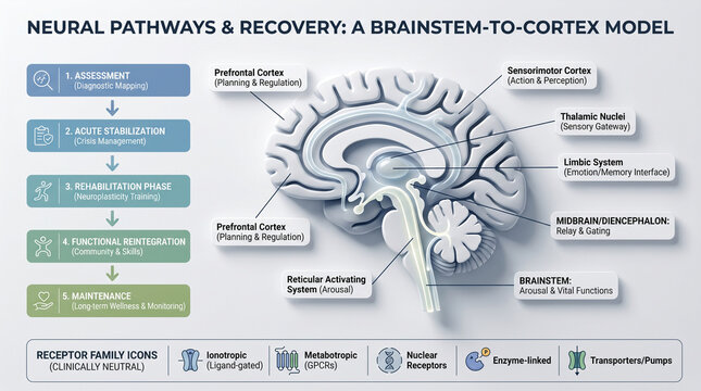 Neuroscience Poster Dopamine Pathway Map With Receptor Legend Blocks