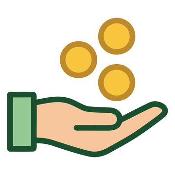 Open hand receiving falling coins symbolizing income or financial transaction.