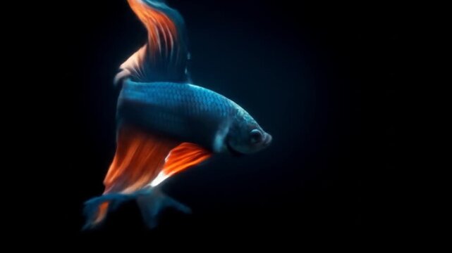 Blue and orange Betta fish with flowing fins