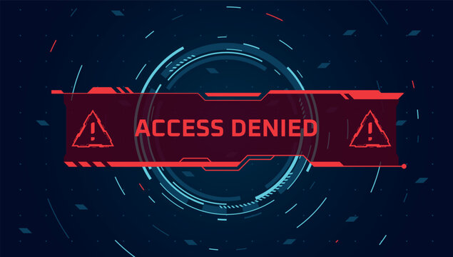 Access denied. Cyber security alert, hacker error computer screen virus data digital warning hud attack system lock code password fail background red interface vector illustration