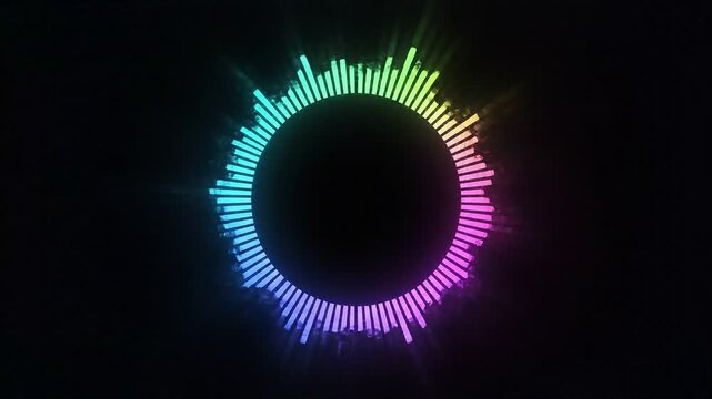 Equalizer glows in a circular formation to represent rhythmic sound frequency patterns.