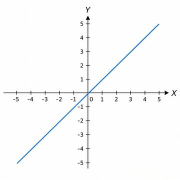 Mathematical linear function graph showing a straight line crossing the origin coordinate system
