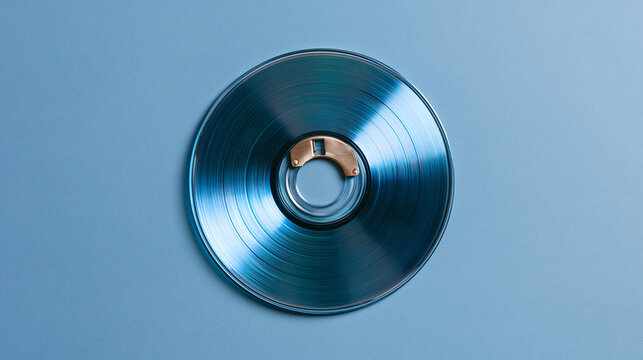 Compact disc CD or DVD on a vibrant blue background, optical storage media technology concept