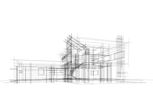 house building sketch architecture 3d illustration