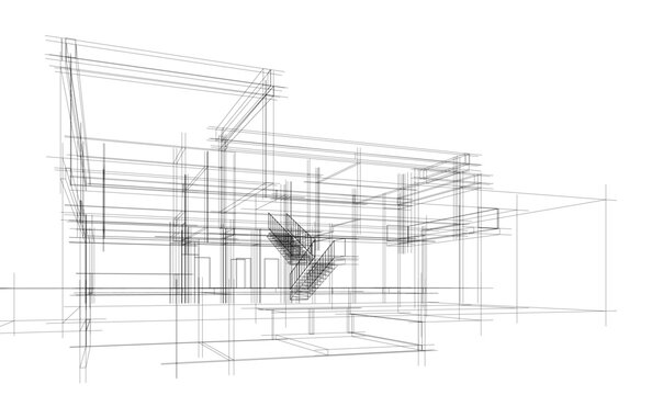 house building sketch architecture 3d illustration