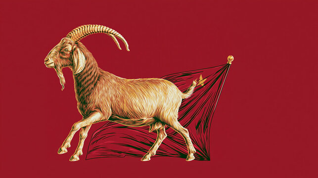 chinese new year card, Chinese New Year, year of the goat. Chinese goat on a red background, with copy space 2027